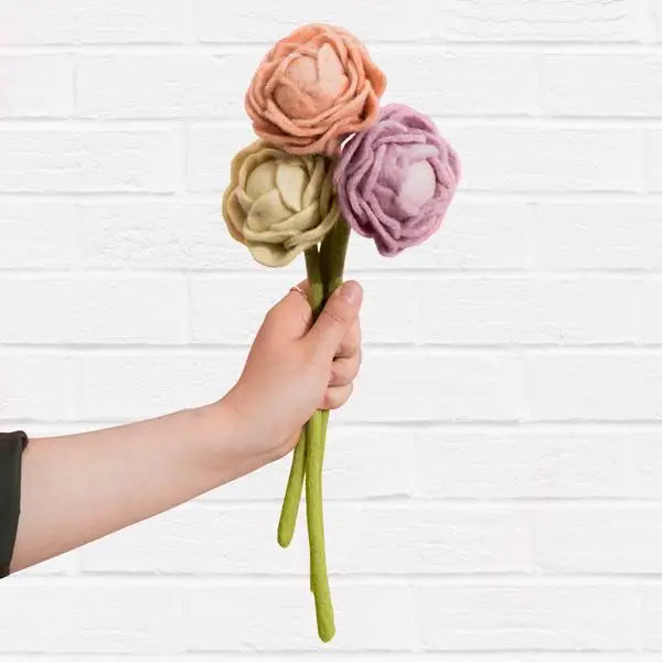Felt Peony Flower Yellow Global Goods Partners   