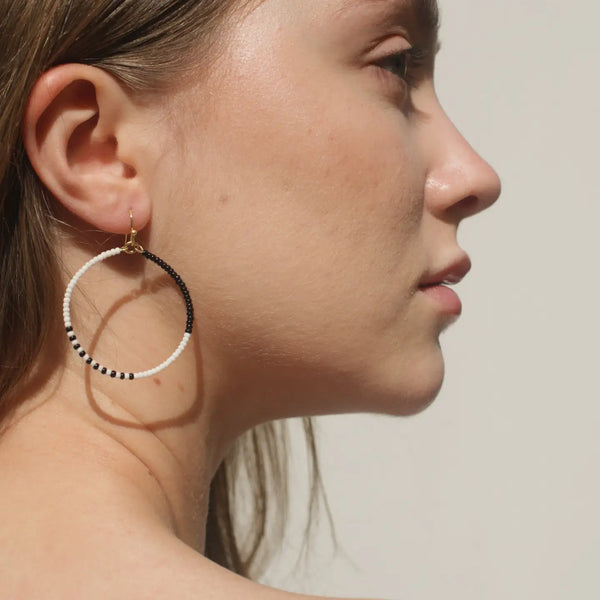 Monochrome Beaded Hoop Earrings