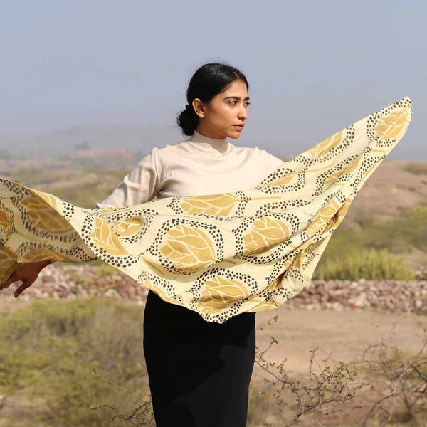 Cotton And Silk Hand Block Printed Scarf Ocean Ichcha