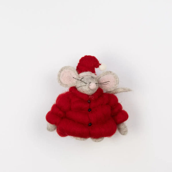 Puffer Mouse in Santa Hat Ornament Global Goods Partners