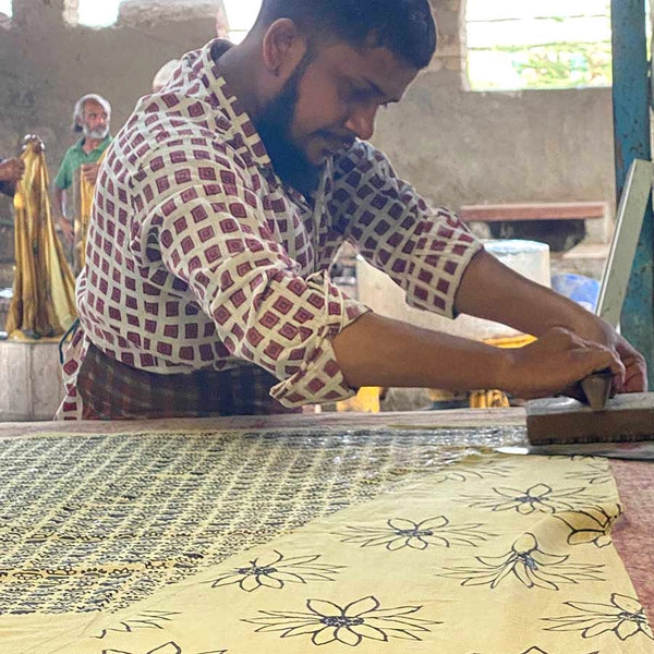 Cotton And Silk Hand Block Printed Scarf Ocean Ichcha   