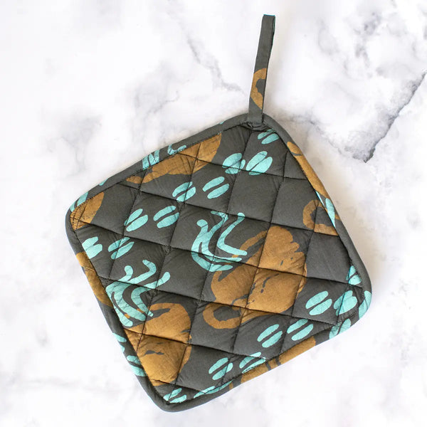 Organic Batik Pot Holder Saraha Mustard Global Mamas Coffee Cups Brown