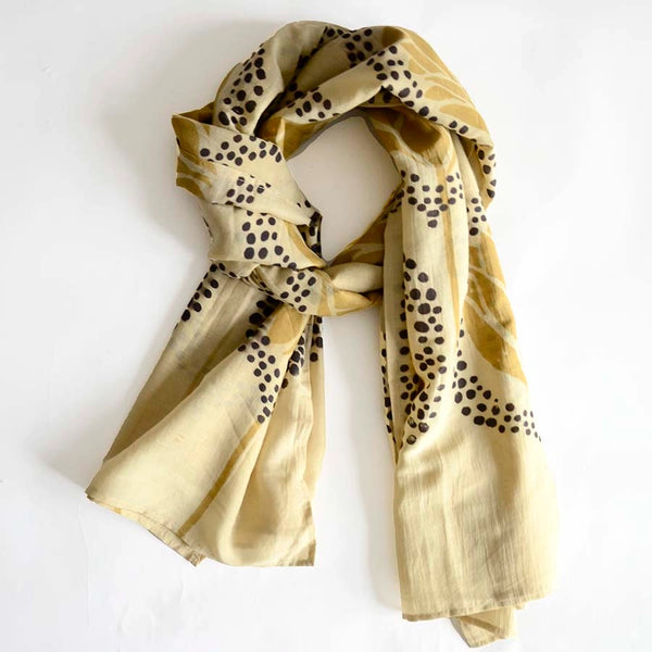 Cotton And Silk Hand Block Printed Scarf Ocean Ichcha   