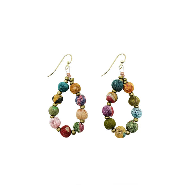 Kantha Beaded Teardrop Earrings  WorldFinds   