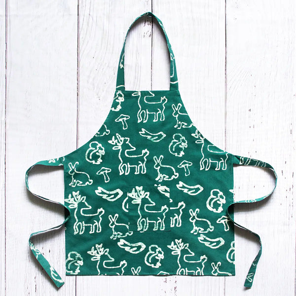 Organic Kids Apron Blue Elephants Global Mamas Critters Evergreen