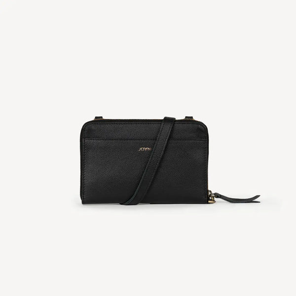Leather Crossbody Wallet Camel Joyn Black  