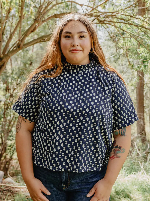 Eve Top - Micro Floral Navy