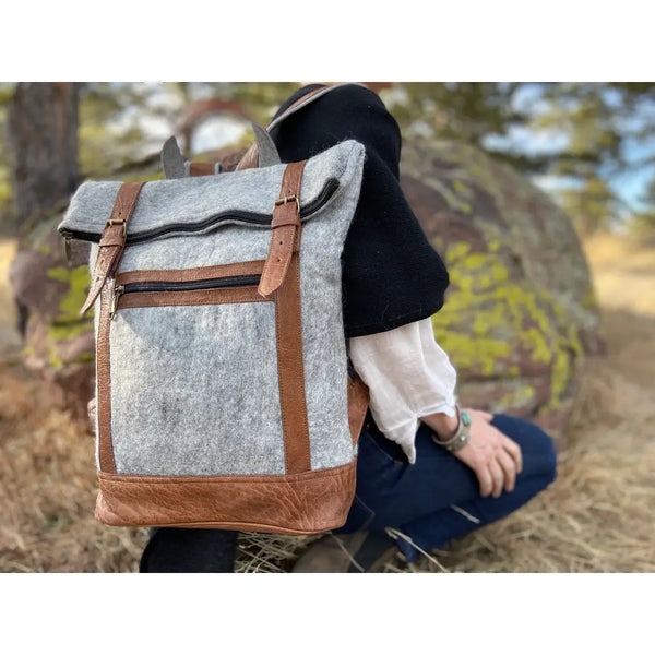 Felt And Natural Leather Backpack