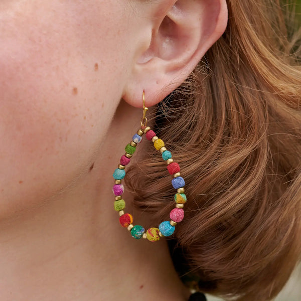 Kantha Tapered Teardrop Earring WorldFinds