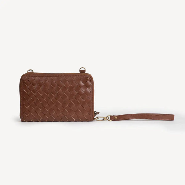 Woven Leather Crossbody Wallet