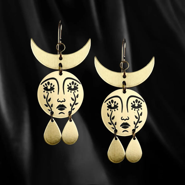 Horned Mother Moon Earrings While Odin Sleeps