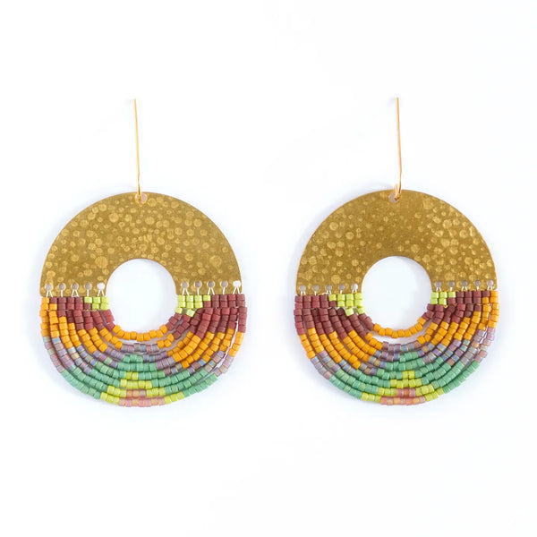 Beaded Organic Circular Earring Mayana Green