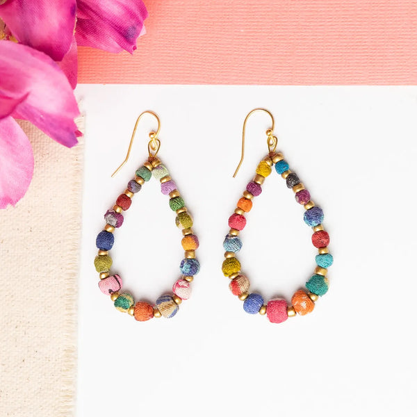 Kantha Tapered Teardrop Earring WorldFinds