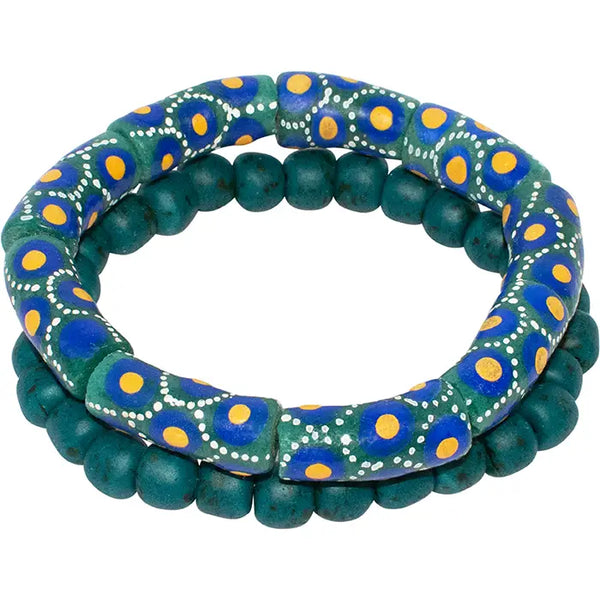 Carousel Recycled Glass Bead Bracelet Set Global Mamas Teal