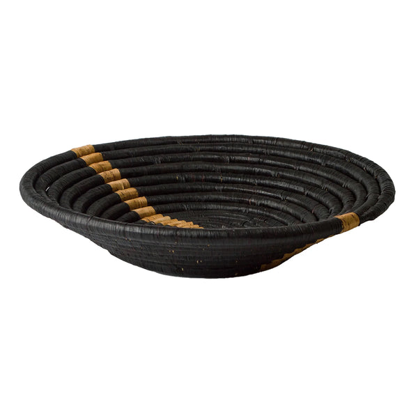 12" Large Banana Striped Black Round Basket