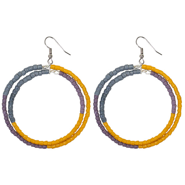 Color Block Recycled Glass Hoop Earrings