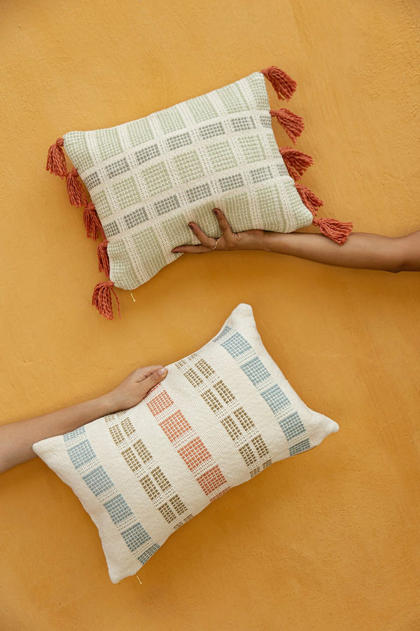 Tucan Toss Pillow - Mint and Sage with Terracotta Tassels Regular Zuahaza   