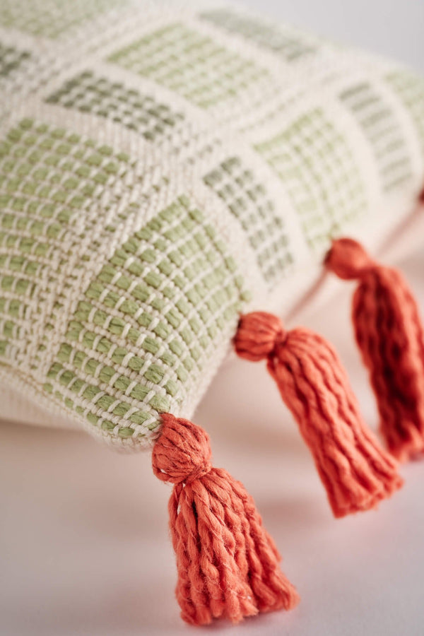 Tucan Toss Pillow - Mint and Sage with Terracotta Tassels