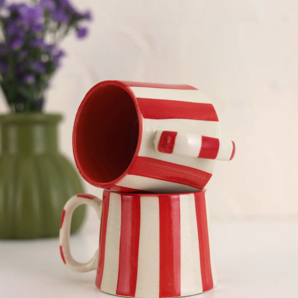 Ceramic Striped Tea Mug Casa Amarosa Red