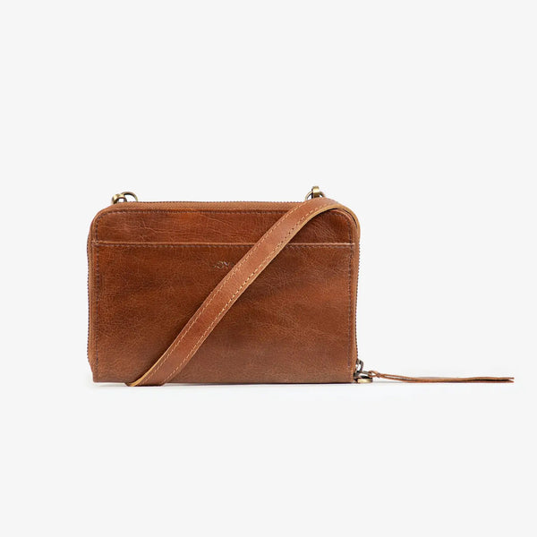 Leather Crossbody Wallet Camel Joyn Vintage Brown
