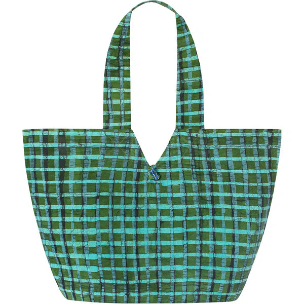 Basket Tote Global Mamas Plaid Olive