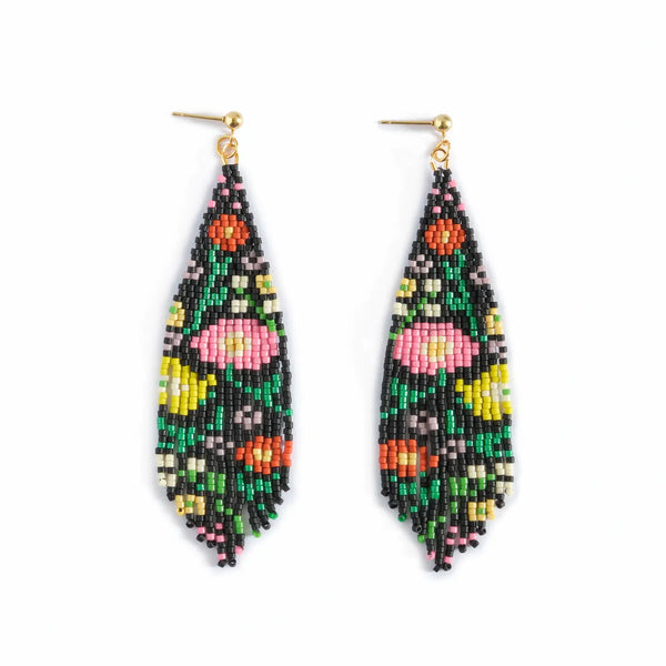 Beaded Wildflower Fringe Earrings Mayana Black
