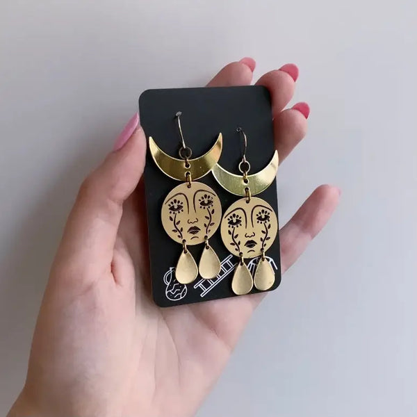 Horned Mother Moon Earrings While Odin Sleeps