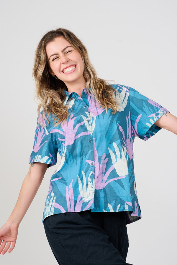 Camp Shirt - Aloe Teal Global Mamas