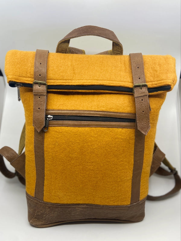 Felt And Natural Leather Backpack