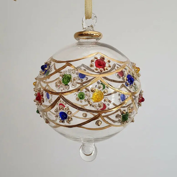 Blown Glass Ornament Christmas Silver and Gold Dandarah Dancing Flowers