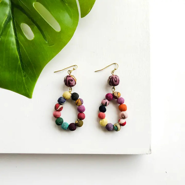 Kantha Dangling Teardrop Earring WorldFinds