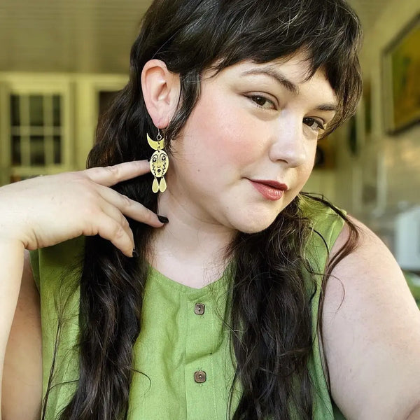 Horned Mother Moon Earrings While Odin Sleeps