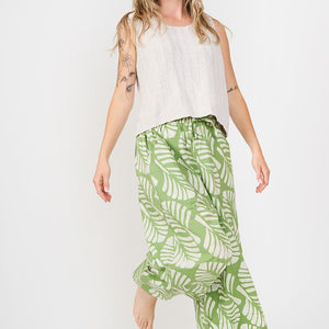 Trousers - Deco Leaf Olive Global Mamas