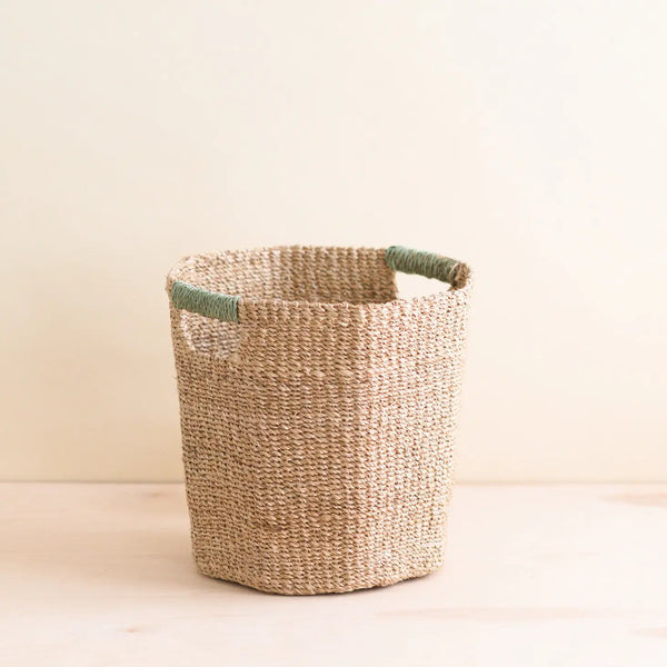 Natural Octagon Basket With Colorful Handles