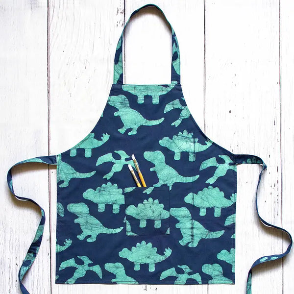 Organic Kids Apron Blue Elephants Global Mamas Dinos Navy