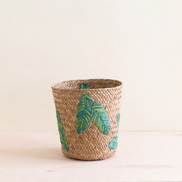 Embroidered Seagrass Plant Basket