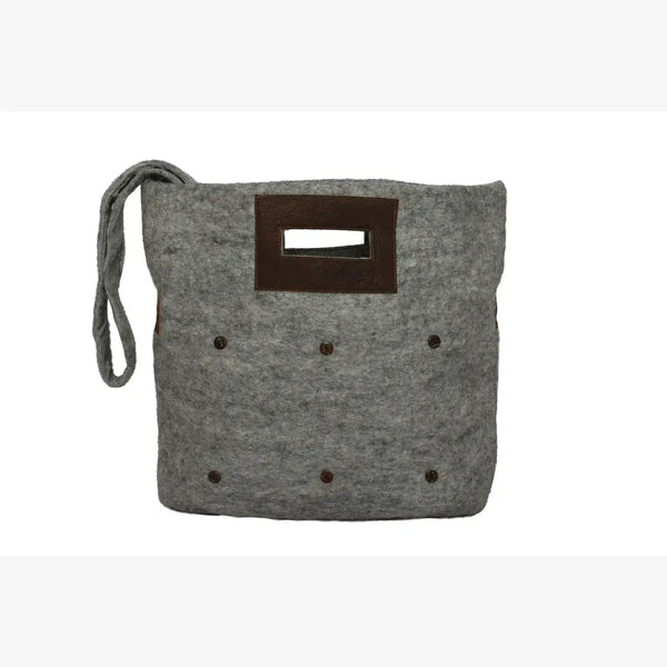 Customizable Felted Wool Tote Fibers of Life Flecked Grey