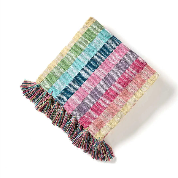 Rethread Throw Blanket Azure SERRV Rainbow Gingham