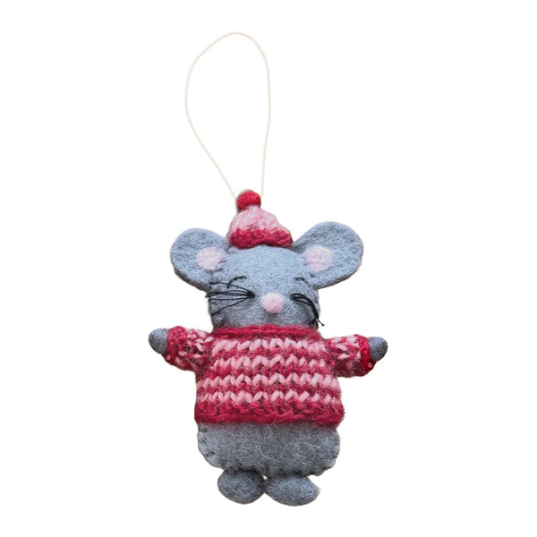 Felt Animals In A Knit Sweater Ornament  Global Goods Partners Mouse  