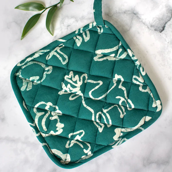 Organic Batik Pot Holder Saraha Mustard Global Mamas Critters Evergreen