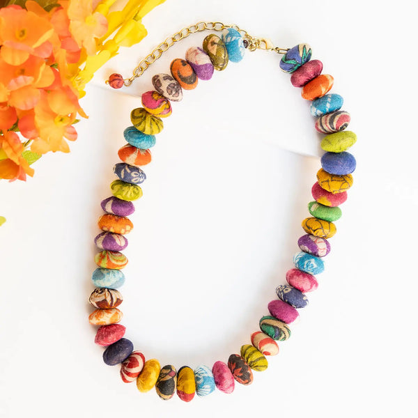 Stacked Button Kantha Necklace WorldFinds
