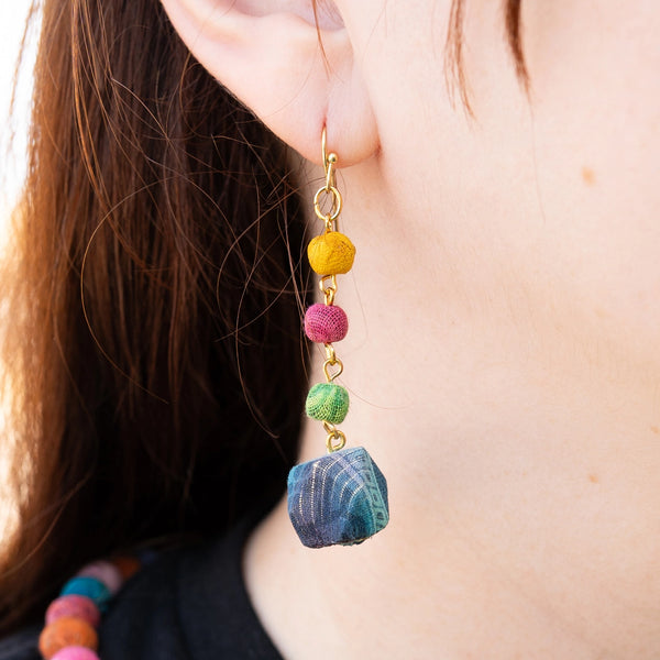 Kantha Suspended Polygon Earring WorldFinds