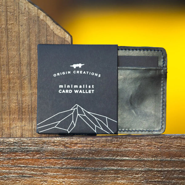 Minimalist Leather Card Wallet  Twin Engine Electric Black  