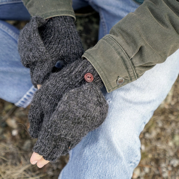 Men's Glitten fingerless gloves Andes Gifts Charcoal