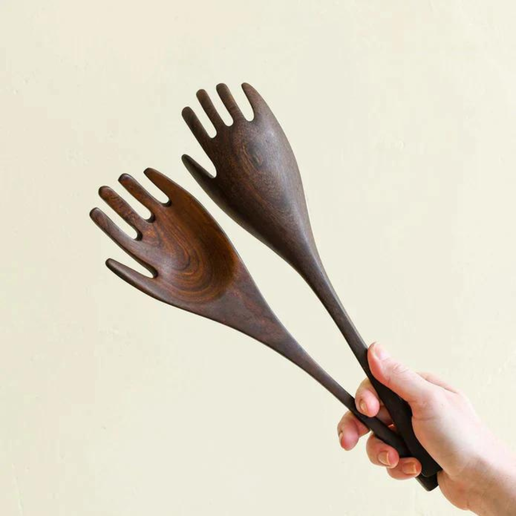 Teak Wood Hand Carved Utensils Serving Spoon Yewo Salad Hands  
