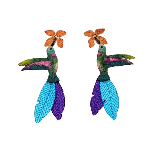 Ruby Throated Hummingbird Earrings