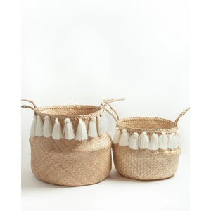 White Tasseled Belly Baskets Medium Creative Women   