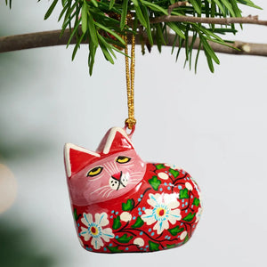 Painted Floral Cat Ornament Ten Thousand Villages