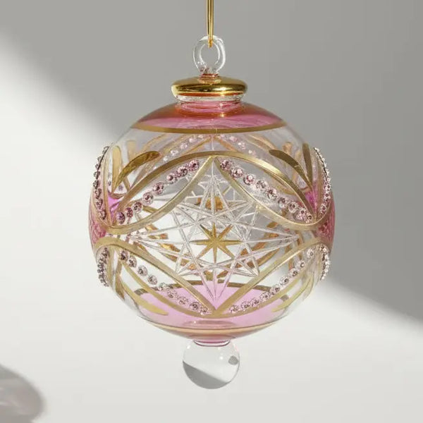 Blown Glass Ornament Christmas Silver and Gold Dandarah Pink Carousel