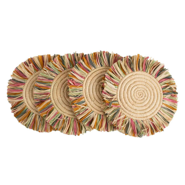 Fringed Coasters Natural Kazi Bloom  